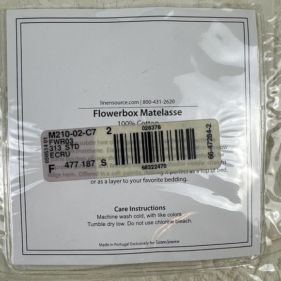 Linen Source Matelasse Pillow Sham Flowerbox Textured Print Ecru Cream Standard - Picture 10 of 10